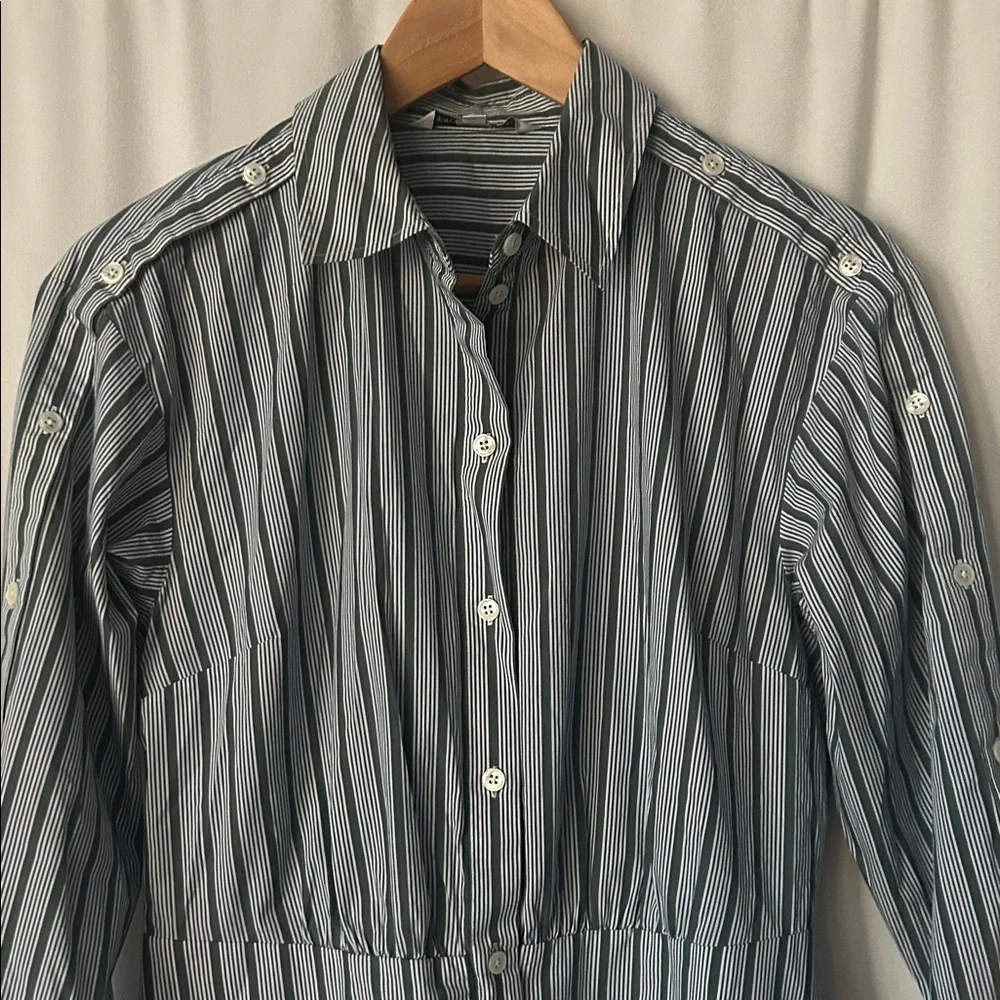 Veronica Beard Navy/Green Striped Long Sleeve Cotton Shirt Dress **Size 6** 🌺🌺 - Picture 3 of 6